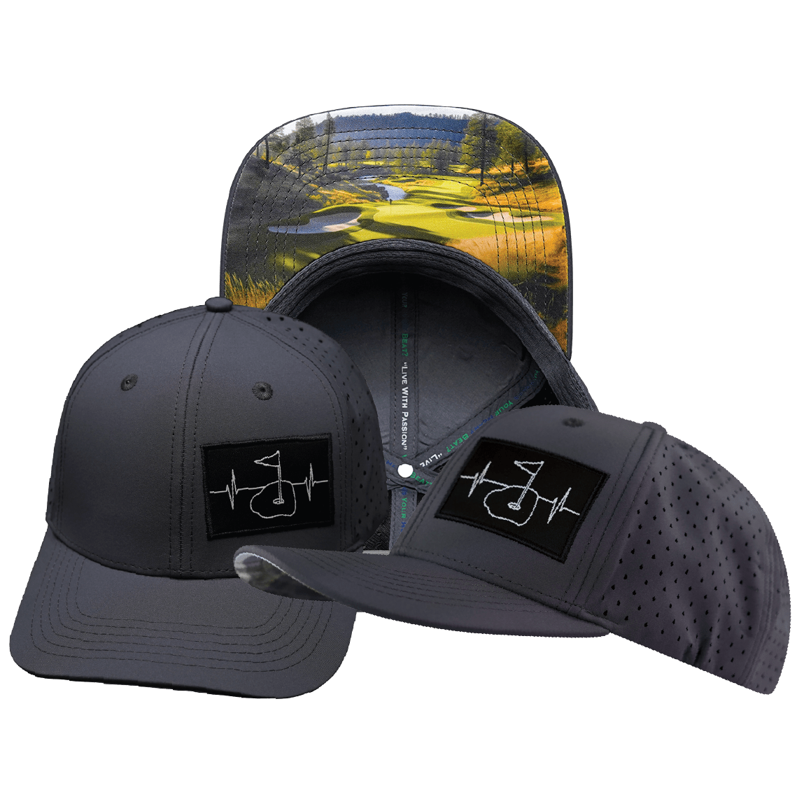 Golf Hat - Baseball Hat Fit - Charcoal - Laser Mesh