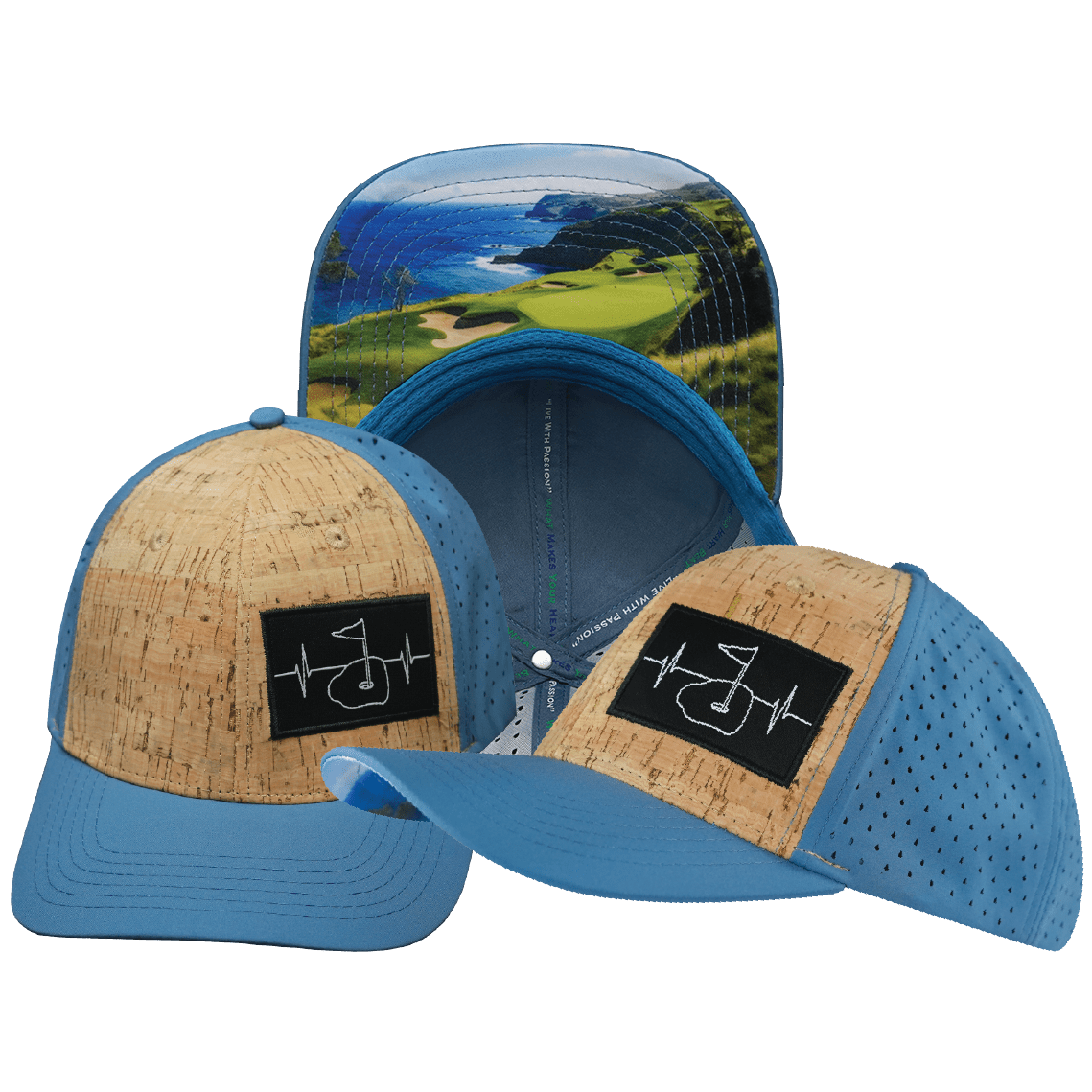 Golf Hat - Baseball Hat Fit - Cork - Slate Blue - Laser Mesh