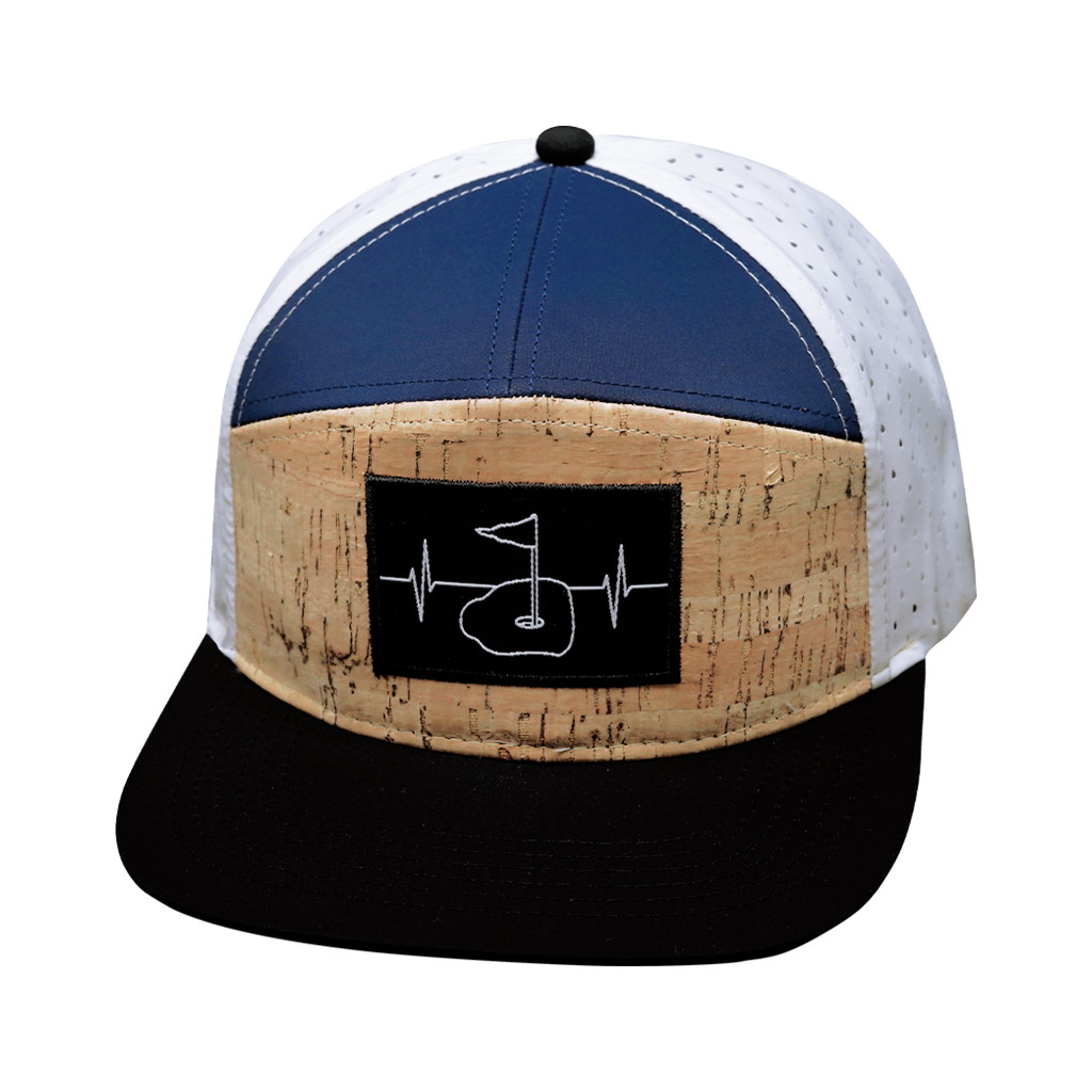 Golf Hat - Flat Bill - Cork - Black / Navy / White - Laser Mesh