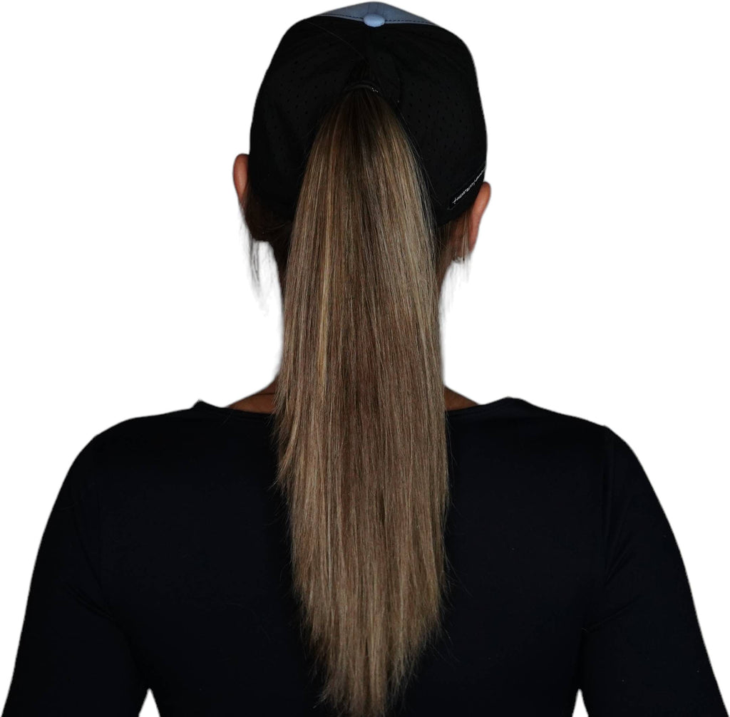 Golf Hat - Low Profile - Ponytail - Baby Blue / Black - Laser Mesh