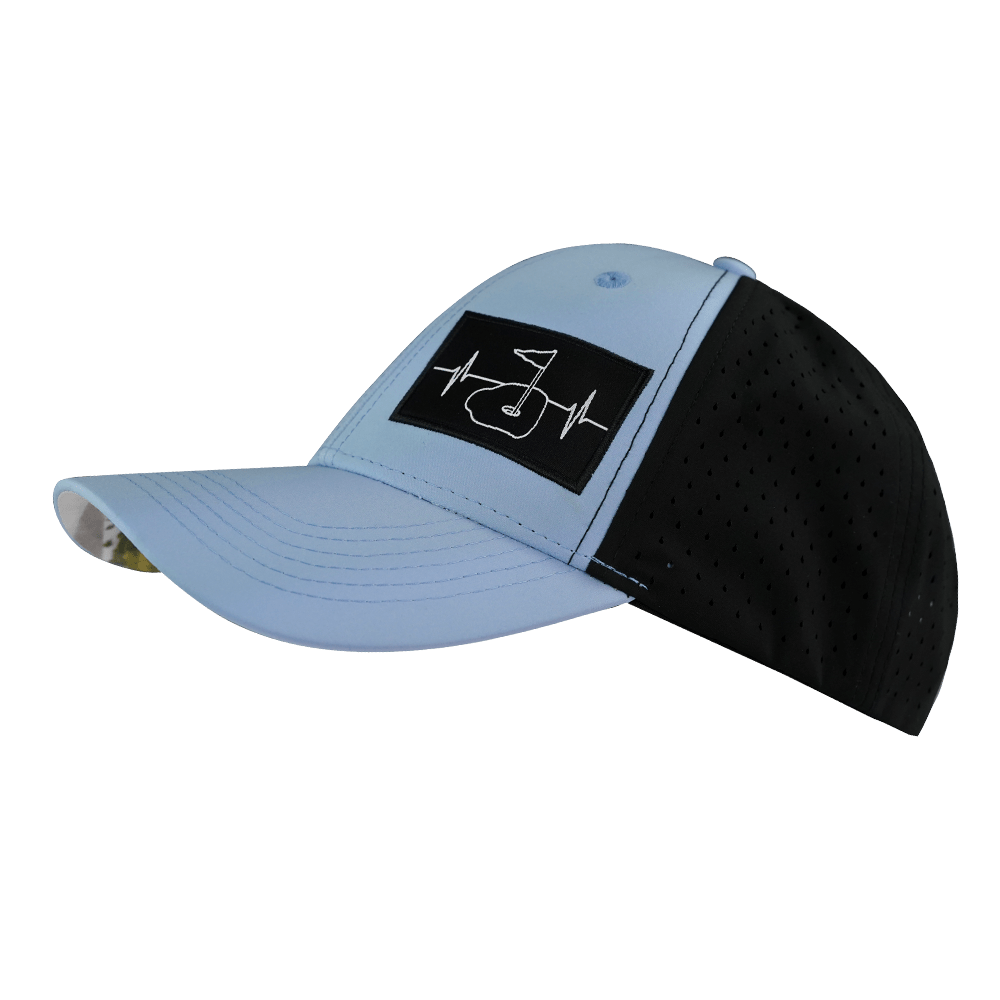 Golf Hat - Low Profile - Ponytail - Baby Blue / Black - Laser Mesh